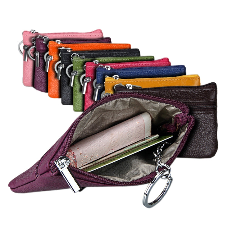 Cowhide Leather Zipper Solid Color Horizontal Card Holder Wallet RFID Blocking Coin Purse Card Bag Protect Case, Size: 11.4*7.4cm(Pink)