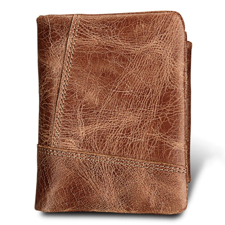 Genuine Cowhide Leather Crazy Horse Texture Zipper 3-folding Short Style Card Holder Wallet RFID Blocking Coin Purse Card Bag Protect Case for Men, Size: 12*9.5*4cm(Taupe)