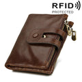 Genuine Cowhide Leather Crazy Horse Texture Zipper 3-folding Card Holder Wallet RFID Blocking Coin Purse Card Bag Protect Case for Men, Size: 12*9.5*3.5cm(Coffee)