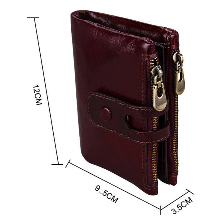 Genuine Cowhide Leather Crazy Horse Texture Zipper 3-folding Card Holder Wallet RFID Blocking Coin Purse Card Bag Protect Case for Men, Size: 12*9.5*3.5cm(Coffee)