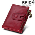 Genuine Cowhide Leather Crazy Horse Texture Zipper 3-folding Card Holder Wallet RFID Blocking Coin Purse Card Bag Protect Case for Men, Size: 12*9.5*3.5cm(Red)