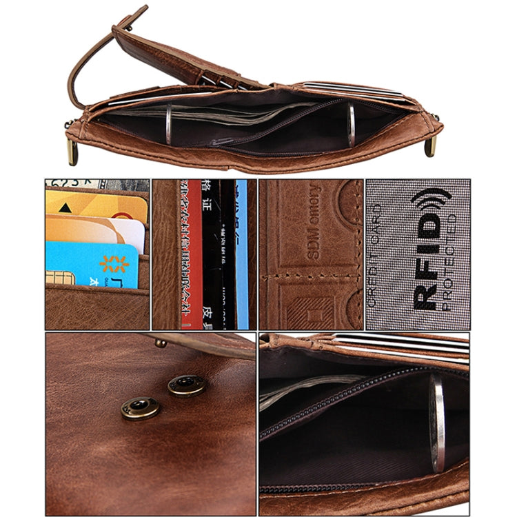 Genuine Cowhide Leather Crazy Horse Texture Zipper 3-folding Card Holder Wallet RFID Blocking Coin Purse Card Bag Protect Case for Men, Size: 12*9.5*3.5cm(Taupe)