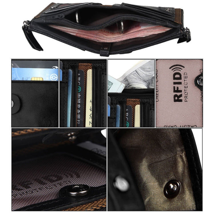 Genuine Cowhide Leather Crazy Horse Texture Dual Zipper Short Style Card Holder Wallet RFID Blocking Card Bag Protect Case for Men, Size: 12.1*9.4*2.7cm(Black)