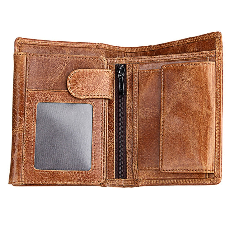Genuine Cowhide Leather 3-folding Card Holder Wallet RFID Blocking Card Bag Protect Case for Men, Size: 13*10.2*2.5cm(Brown)