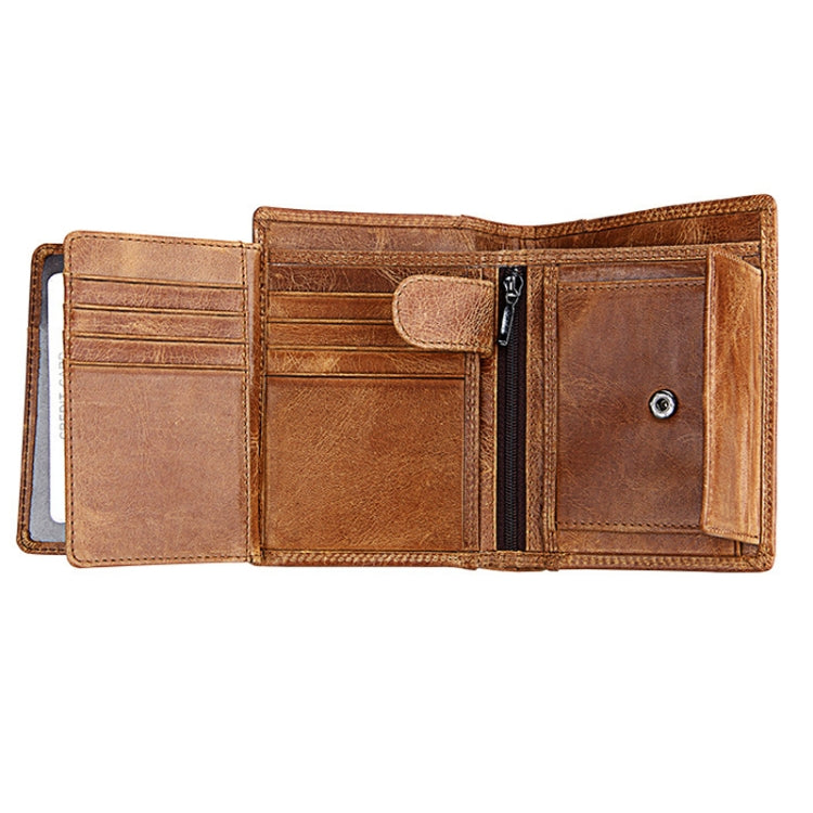 Genuine Cowhide Leather 3-folding Card Holder Wallet RFID Blocking Card Bag Protect Case for Men, Size: 13*10.2*2.5cm(Brown)