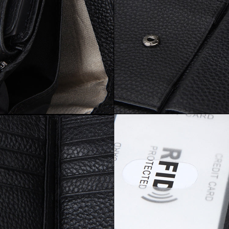Genuine Cowhide Leather 3-folding Card Holder Wallet RFID Blocking Card Bag Protect Case for Men, Size: 13*10.2*2.5cm(Brown)