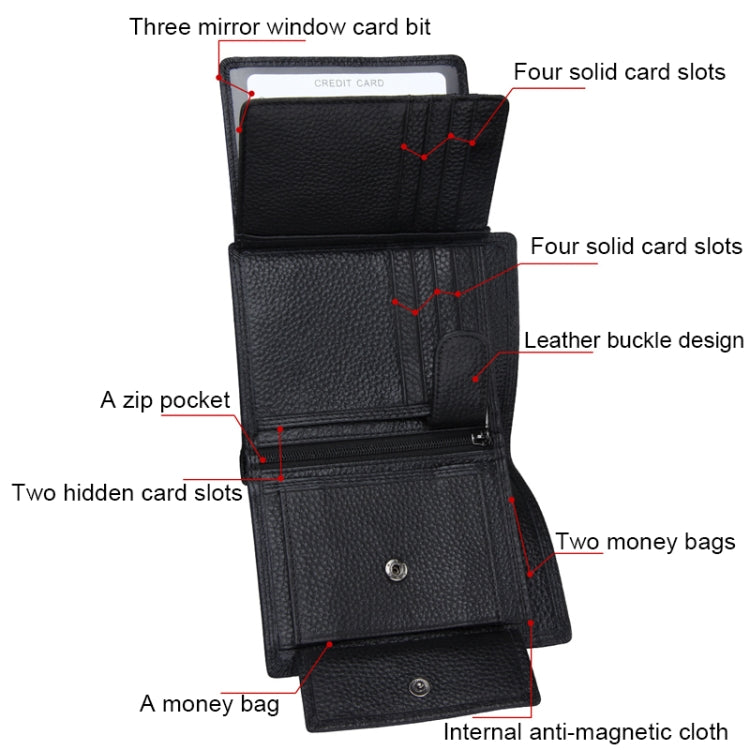Genuine Cowhide Leather 3-folding Card Holder Wallet RFID Blocking Card Bag Protect Case for Men, Size: 13*10.2*2.5cm(Brown)