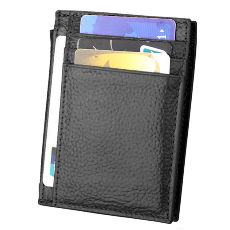 Cowhide Leather Solid Color Zipper Card Holder Wallet RFID Blocking Coin Purse Card Bag Protect Case, Size: 11*8*1.5cm (Black)