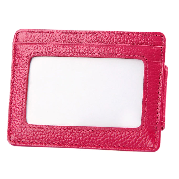 Cowhide Leather Solid Color Card Holder Wallet RFID Blocking Card Bag Protect Case with 3 Card Slots & Photo Frame, Size: 110*77*4mm(Magenta)
