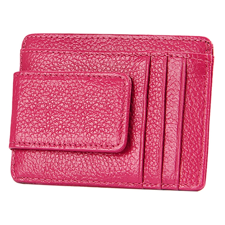Cowhide Leather Solid Color Card Holder Wallet RFID Blocking Card Bag Protect Case with 3 Card Slots & Photo Frame, Size: 110*77*4mm(Magenta)