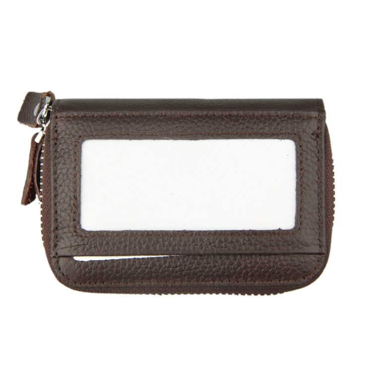 Genuine Cowhide Leather Dual Layer Solid Color Zipper Card Holder Wallet RFID Blocking Coin Purse Card Bag Protective Case with 11 Card Slots & Coin Position, Size: 11*7.5*4.5cm(Coffee)