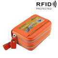 Genuine Cowhide Leather Dual Layer Solid Color Zipper Card Holder Wallet RFID Blocking Coin Purse Card Bag Protective Case with 11 Card Slots & Coin Position, Size: 11*7.5*4.5cm(Orange)