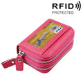 Genuine Cowhide Leather Dual Layer Solid Color Zipper Card Holder Wallet RFID Blocking Coin Purse Card Bag Protective Case with 11 Card Slots & Coin Position, Size: 11*7.5*4.5cm(Magenta)