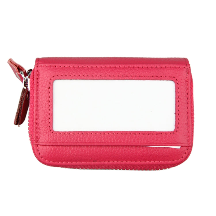 Genuine Cowhide Leather Dual Layer Solid Color Zipper Card Holder Wallet RFID Blocking Coin Purse Card Bag Protective Case with 11 Card Slots & Coin Position, Size: 11*7.5*4.5cm(Magenta)