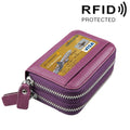 Genuine Cowhide Leather Dual Layer Solid Color Zipper Card Holder Wallet RFID Blocking Coin Purse Card Bag Protective Case with 11 Card Slots & Coin Position, Size: 11*7.5*4.5cm(Purple)