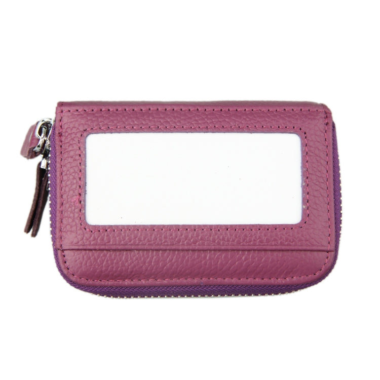 Genuine Cowhide Leather Dual Layer Solid Color Zipper Card Holder Wallet RFID Blocking Coin Purse Card Bag Protective Case with 11 Card Slots & Coin Position, Size: 11*7.5*4.5cm(Purple)