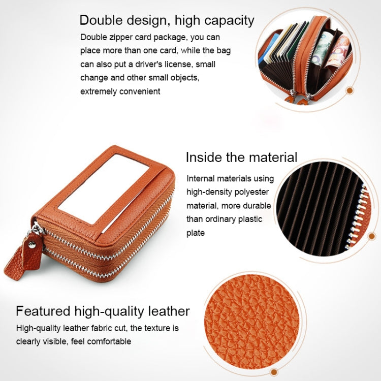 Genuine Cowhide Leather Dual Layer Solid Color Zipper Card Holder Wallet RFID Blocking Coin Purse Card Bag Protective Case with 11 Card Slots & Coin Position, Size: 11*7.5*4.5cm(Purple)