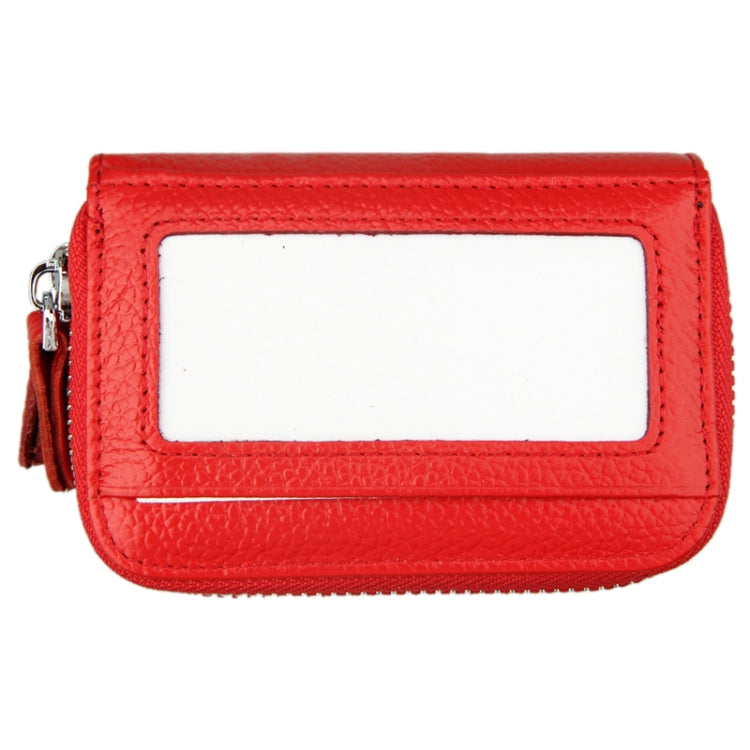 Genuine Cowhide Leather Dual Layer Solid Color Zipper Card Holder Wallet RFID Blocking Coin Purse Card Bag Protective Case with 11 Card Slots & Coin Position, Size: 11*7.5*4.5cm(Red)