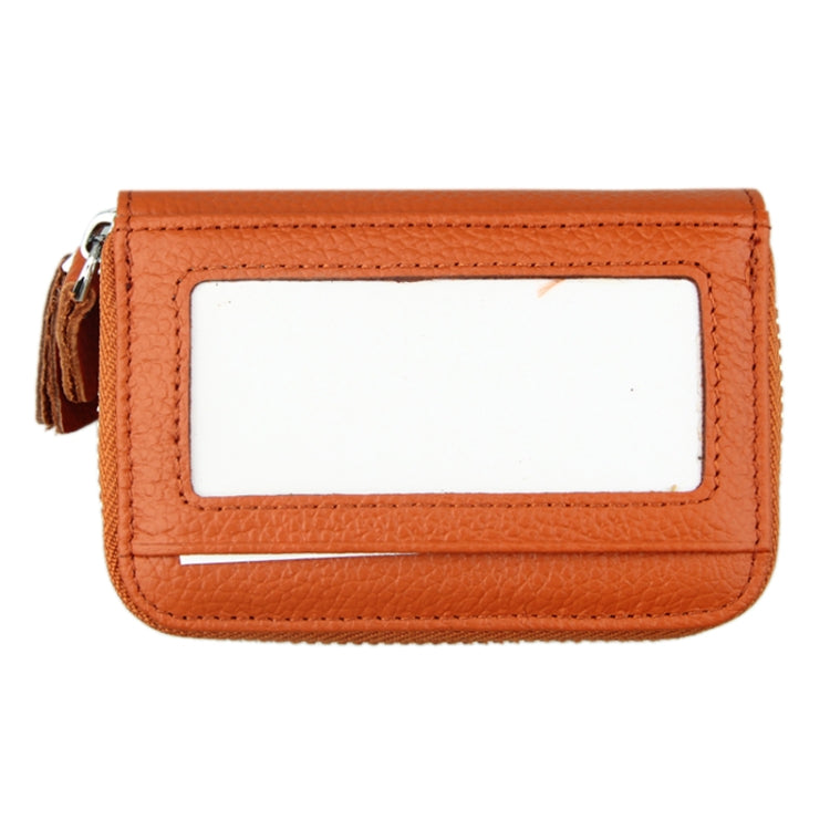 Genuine Cowhide Leather Dual Layer Solid Color Zipper Card Holder Wallet RFID Blocking Coin Purse Card Bag Protective Case with 11 Card Slots & Coin Position, Size: 11*7.5*4.5cm(Brown)