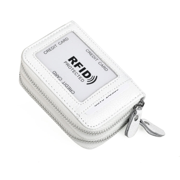 Genuine Leather Dual Layer Zipper Card Holder Wallet RFID Blocking Purse, Size: 10.5x7.0x4.0cm(White)