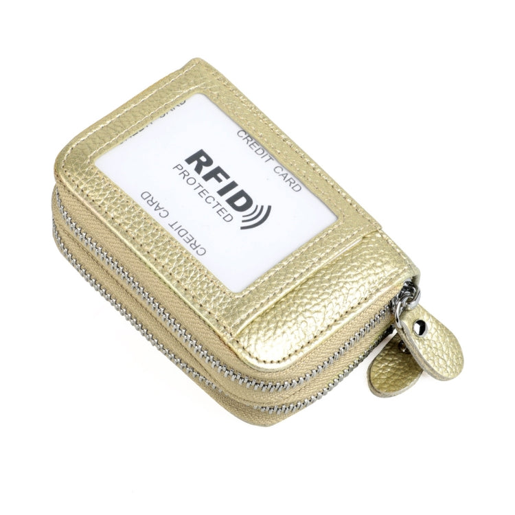 Genuine Leather Dual Layer Zipper Card Holder Wallet RFID Blocking Purse, Size: 10.5x7.0x4.0cm(Gold)