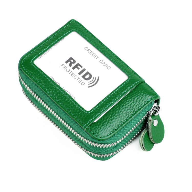 Genuine Leather Dual Layer Zipper Card Holder Wallet RFID Blocking Purse, Size: 10.5x7.0x4.0cm(Bright Green)