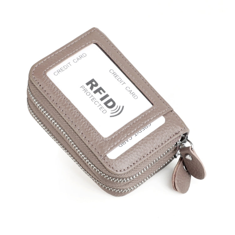 Genuine Leather Dual Layer Zipper Card Holder Wallet RFID Blocking Purse, Size: 10.5x7.0x4.0cm(Lotus Purple)
