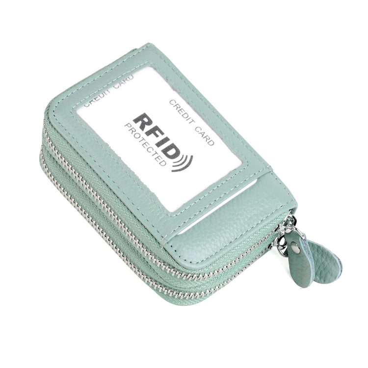 Genuine Leather Dual Layer Zipper Card Holder Wallet RFID Blocking Purse, Size: 10.5x7.0x4.0cm(Sky Blue)