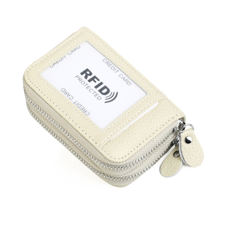 Genuine Leather Dual Layer Zipper Card Holder Wallet RFID Blocking Purse, Size: 10.5x7.0x4.0cm(Apricot)