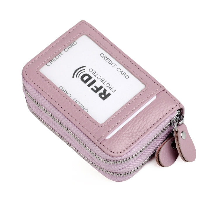 Genuine Leather Dual Layer Zipper Card Holder Wallet RFID Blocking Purse, Size: 10.5x7.0x4.0cm(Lavender)