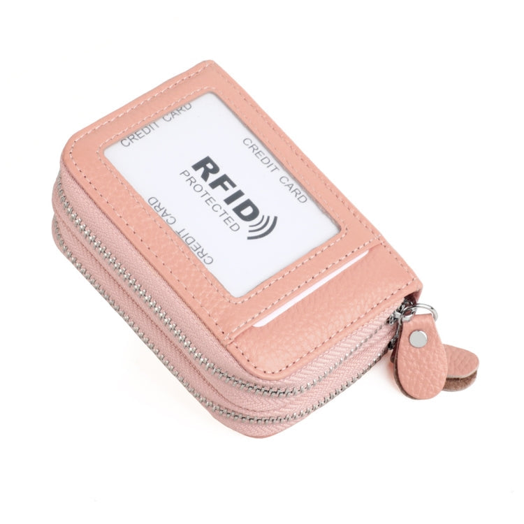 Genuine Leather Dual Layer Zipper Card Holder Wallet RFID Blocking Purse, Size: 10.5x7.0x4.0cm(Cherry)