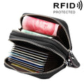 Genuine Leather Dual Layer Zipper Card Holder Wallet RFID Blocking Purse, Size: 10.5x7.0x4.0cm(Coffee)