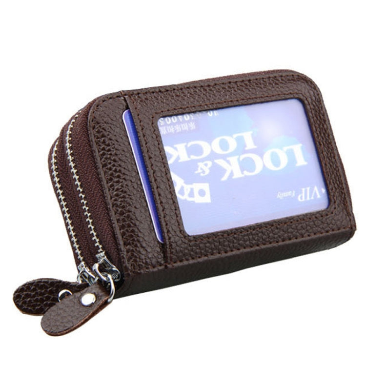 Genuine Leather Dual Layer Zipper Card Holder Wallet RFID Blocking Purse, Size: 10.5x7.0x4.0cm(Coffee)