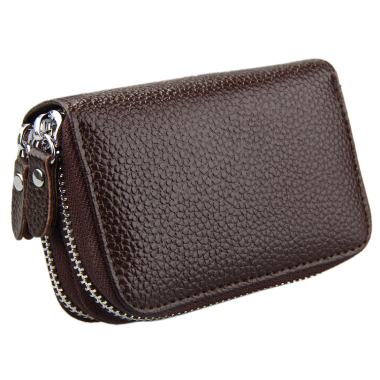 Genuine Leather Dual Layer Zipper Card Holder Wallet RFID Blocking Purse, Size: 10.5x7.0x4.0cm(Coffee)