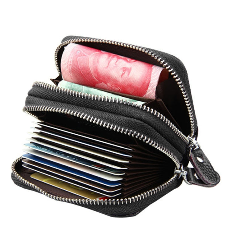 Genuine Leather Dual Layer Zipper Card Holder Wallet RFID Blocking Purse, Size: 10.5x7.0x4.0cm(Coffee)