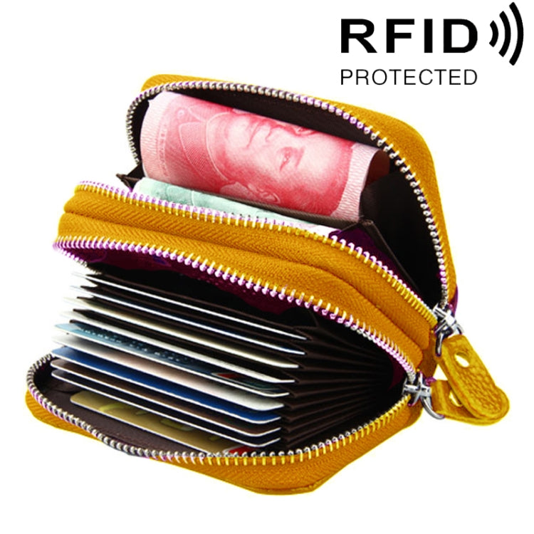 Genuine Leather Dual Layer Zipper Card Holder Wallet RFID Blocking Purse, Size: 10.5x7.0x4.0cm(Orange)