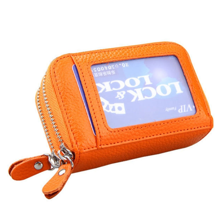 Genuine Leather Dual Layer Zipper Card Holder Wallet RFID Blocking Purse, Size: 10.5x7.0x4.0cm(Orange)