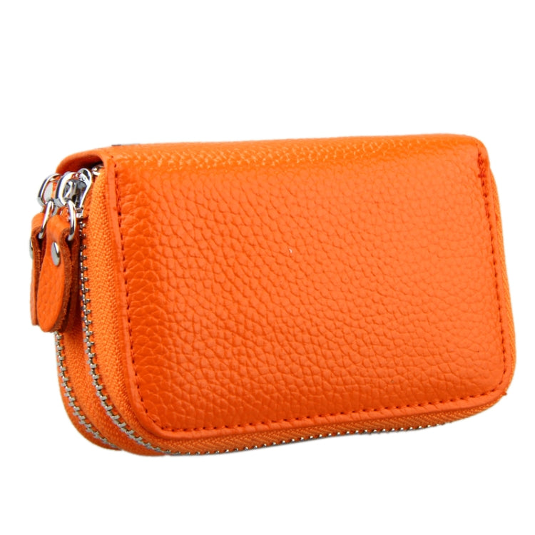 Genuine Leather Dual Layer Zipper Card Holder Wallet RFID Blocking Purse, Size: 10.5x7.0x4.0cm(Orange)