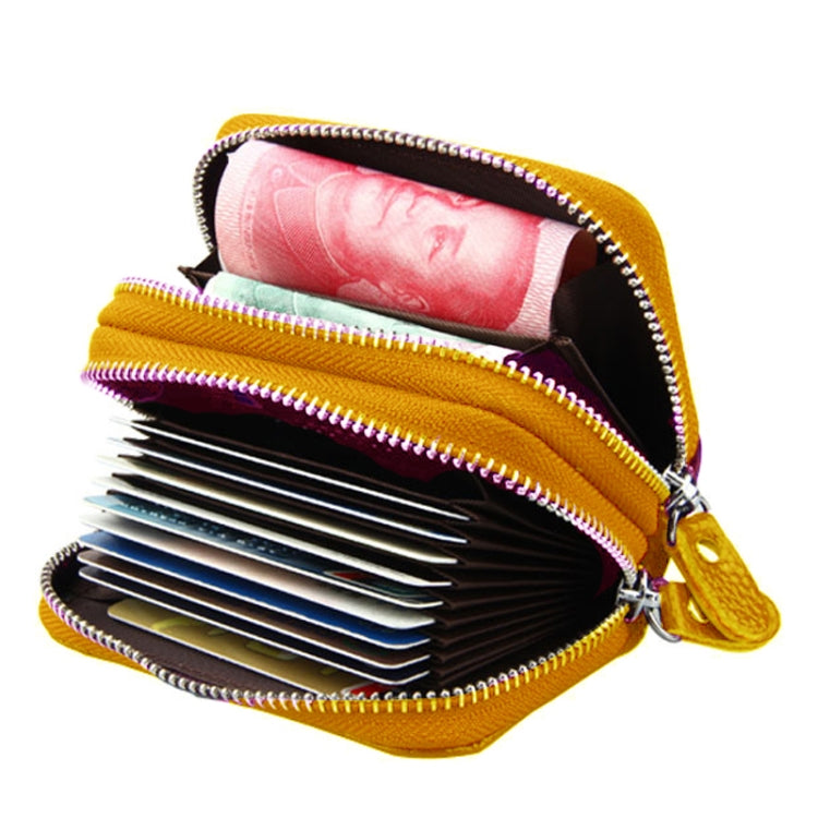 Genuine Leather Dual Layer Zipper Card Holder Wallet RFID Blocking Purse, Size: 10.5x7.0x4.0cm(Orange)