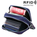 Genuine Leather Dual Layer Zipper Card Holder Wallet RFID Blocking Purse, Size: 10.5x7.0x4.0cm(Blue)