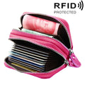 Genuine Leather Dual Layer Zipper Card Holder Wallet RFID Blocking Purse, Size: 10.5x7.0x4.0cm(Magenta)