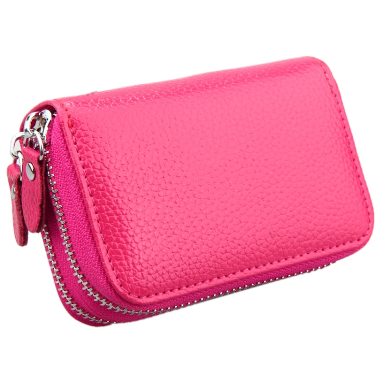 Genuine Leather Dual Layer Zipper Card Holder Wallet RFID Blocking Purse, Size: 10.5x7.0x4.0cm(Magenta)