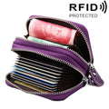 Genuine Leather Dual Layer Zipper Card Holder Wallet RFID Blocking Purse, Size: 10.5x7.0x4.0cm(Purple)