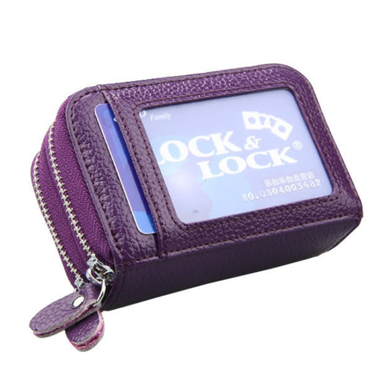 Genuine Leather Dual Layer Zipper Card Holder Wallet RFID Blocking Purse, Size: 10.5x7.0x4.0cm(Purple)
