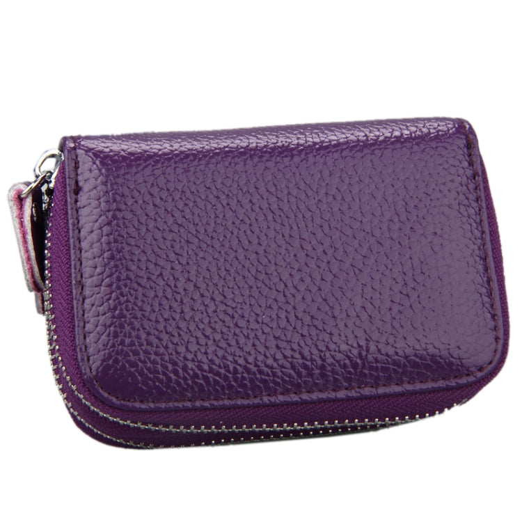 Genuine Leather Dual Layer Zipper Card Holder Wallet RFID Blocking Purse, Size: 10.5x7.0x4.0cm(Purple)