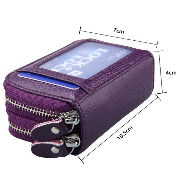 Genuine Leather Dual Layer Zipper Card Holder Wallet RFID Blocking Purse, Size: 10.5x7.0x4.0cm(Purple)