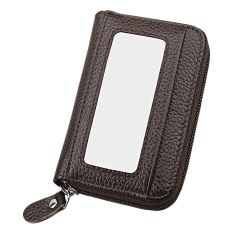 Genuine Cowhide Leather Solid Color Zipper Horizontal Card Holder Wallet RFID Blocking Card Bag Protect Case with 12 Card Slots, Size: 11.5*7.5cm(Coffee)