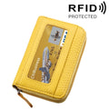 Genuine Cowhide Leather Solid Color Zipper Horizontal Card Holder Wallet RFID Blocking Card Bag Protect Case with 12 Card Slots, Size: 11.5*7.5cm(Yellow)