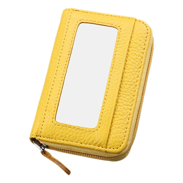 Genuine Cowhide Leather Solid Color Zipper Horizontal Card Holder Wallet RFID Blocking Card Bag Protect Case with 12 Card Slots, Size: 11.5*7.5cm(Yellow)