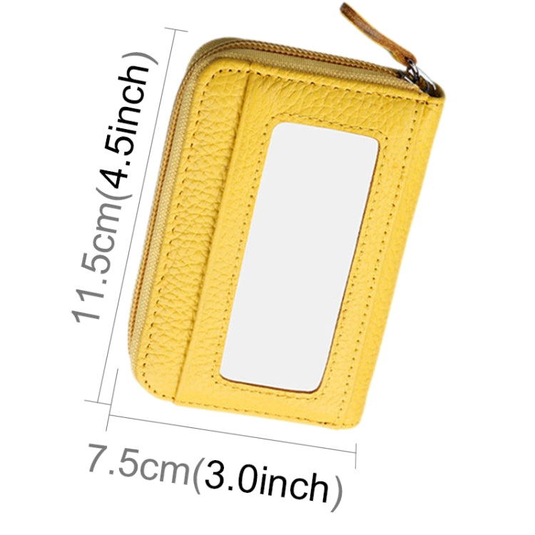 Genuine Cowhide Leather Solid Color Zipper Horizontal Card Holder Wallet RFID Blocking Card Bag Protect Case with 12 Card Slots, Size: 11.5*7.5cm(Yellow)